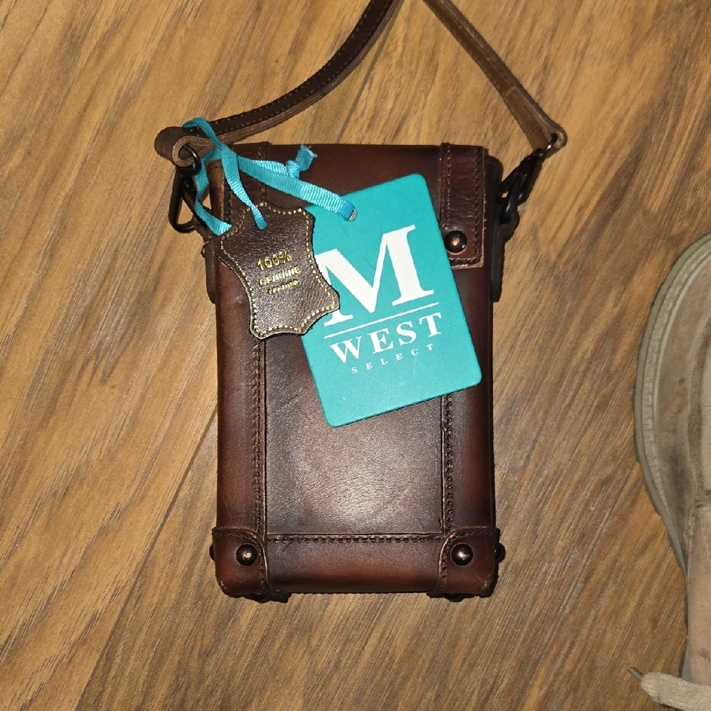 Montana West Dark Brown Leather Messenger Bag - Picture 2 of 5